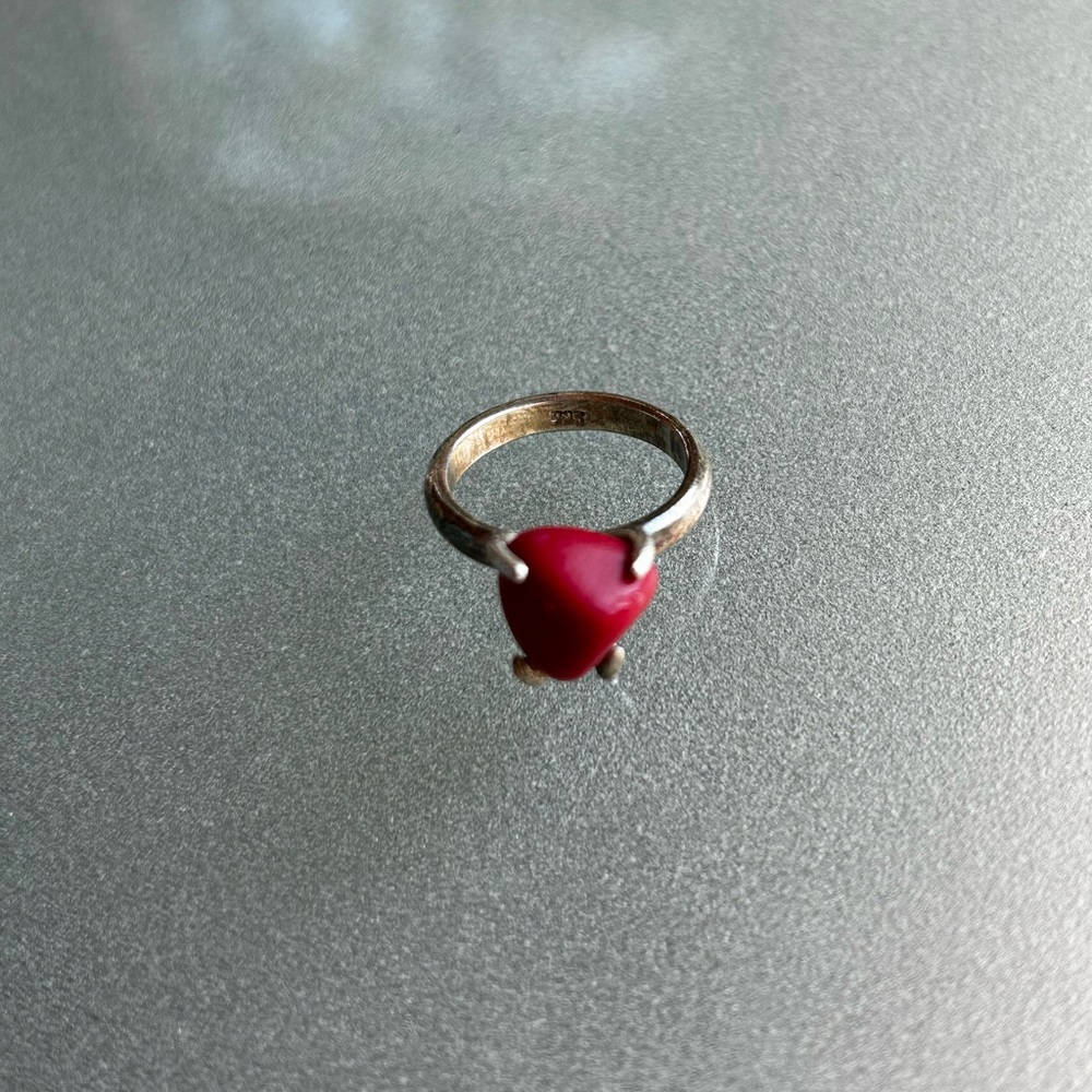 925 Sterling Silver Hand Made Red Coral Ring